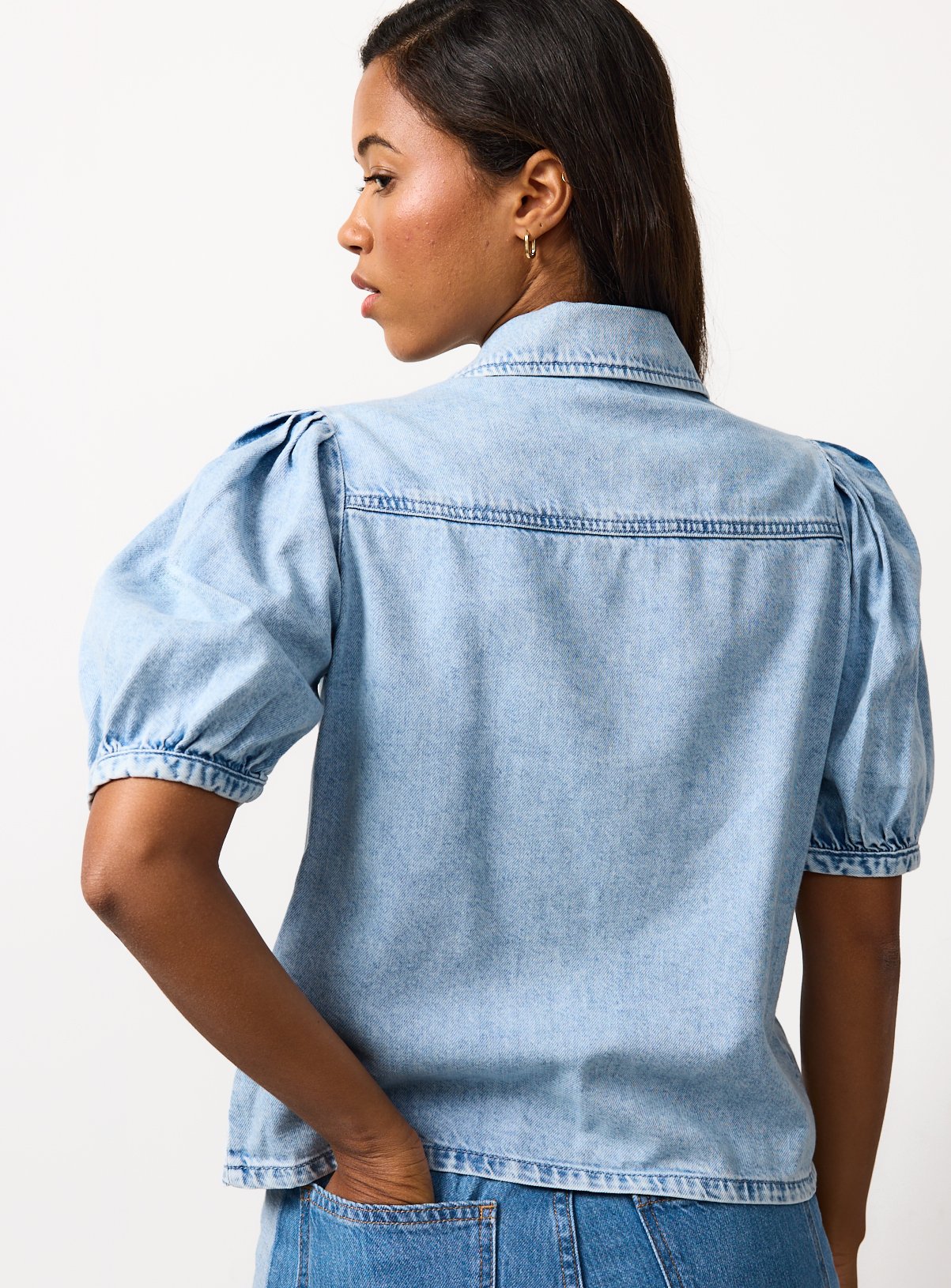 Light Blue Denim Volume Sleeve Shirt 22 - Image 4 thumbnail